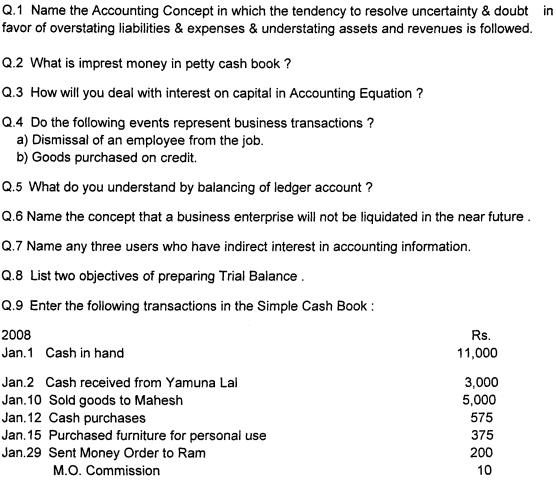 CBSE Class 11 Accountancy Question Paper Set E